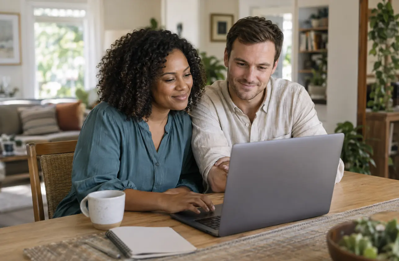 A couple talking with an adoption professional